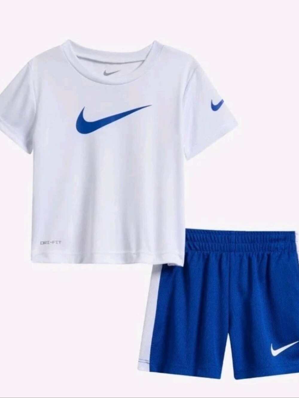 Nike Kids White & Blue Dri-FIT Swoosh T-Shirt & Shorts Set - Picture 3 of 4